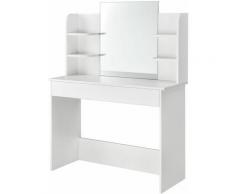 Schminktisch Bella – Kosmetiktisch 108 x 40 x 140 cm in Weiß – Frisiertisch aus Holz mit großem