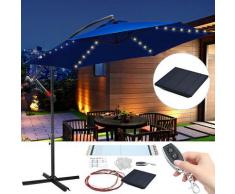 3m Sonnenschirm Gartenschirm mit LED Solar Ampelschirm Pavillon Kurbelsonnenschirm Alu Blau - Blau