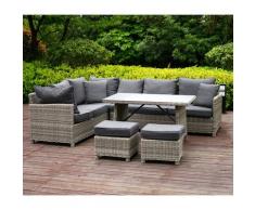 HOME DELUXE - Polyrattan Sitzgruppe BAHIA - inkl. Hocker, Tisch mit Glasplatte und Sitzpolster I