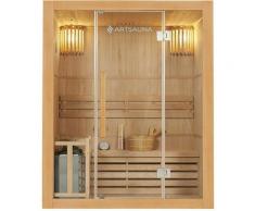 Saunakabine Tampere mit Harvia Ofen – 2 Personen – Hemlock Holz, große Glasfront und LED Licht –