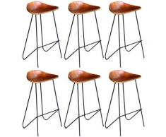 Barhocker 6 Stk. Braun Echtleder