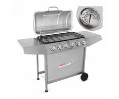 BBQ-Gasgrill mit 6 Hauptbrenner Silber