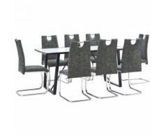 9-tlg. Essgruppe Schwarz Kunstleder