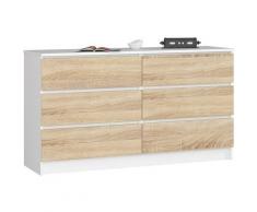 Kommode K-140 mit 6 (2 x 3) Schubladen | für das Wohnzimmer Schlafzimmer Schrank Büro Arbeitszimmer