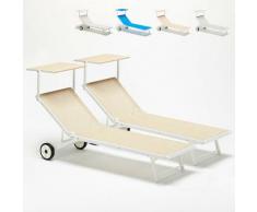 2 Sonnenliegen Strandliegen aus Aluminium mit Rollen für Garten Swimmingpool Alabama | Beige