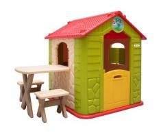 Kinderspielhaus inkl. Tisch und 2 Bänken Kunststoff Spielhaus Kinder-Gartenhaus für Innen Draußen