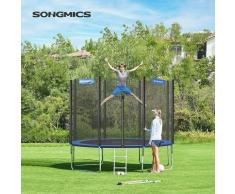 Trampolin Ø305cm, rundes Gartentrampolin mit Sicherheitsnetz, mit Leiter und gepolsterten Stangen,
