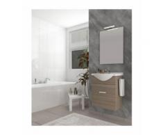 Badezimmer Badmöbel 55 cm Holly aus Eiche Rauch Holz mit Schublade und Keramik Waschtisch | mit