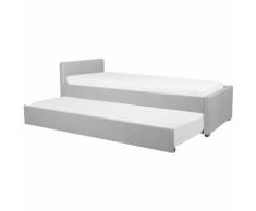 Beliani - Tagesbett ausziehbar Polsterbezug hellgrau Leinenoptik Lattenrost 80 x 200 cm MARMANDE
