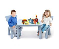 GOPLUS Kindersitzgruppe aus Kunststoff, Kindertisch mit 2 Stühlen, Stuhl mit Rückenlehne, mit