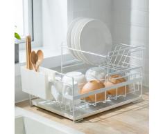 Abtropfgestell mit 2 Ebenen, Abtropfgestell mit abnehmbarem Besteckhalter und Abtropfschale,