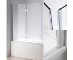 Duschabtrennung Badewannenaufsatz aus 5 mm esg Sicherheitsglas, faltbar, 138,8 x 119,4 cm,