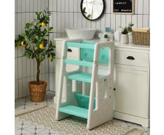 2 in 1 Baby Lernturm, Küchenhelfer mit 3 Verstellbaren Hoehen, Anti-Rutsch-Stufe, Rausfallschutz &