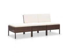 3-tlg. Garten-Lounge-Set mit Auflagen Poly Rattan Braun - Youthup