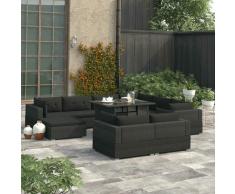 YOUTHUP 10-tlg. Garten-Lounge-Set mit Auflagen Poly Rattan Schwarz