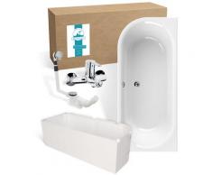 Calmwaters® Rechteck Badewanne Komplettset 180x80 cm mit Wannenträger & Armatur & Ablaufgarnitur,