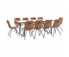 11-tlg. Essgruppe Cognac Kunstleder