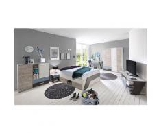 Jugendzimmer Set mit Bett 140x200 cm 6-teilig LEEDS-10 in Sandeiche Nachbildung mit weiß, Lava und