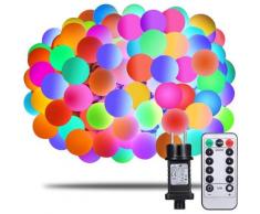 Lichterkette Bunt, 100er LED Kugel Lichterkette 13m Innen/Außen mit Fernbedienung, RGB,