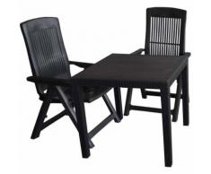 3tlg. Gartengarnitur Kunststoff Tisch Rattan-Look 79x79cm + 2x Klappstuhl 5-fach verstellbar