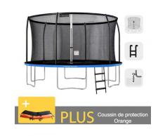 Rundes Outdoor-Trampolin Blau + Orange 430 + Leiter + Garten-Fitness-Ankerset 427 cm - EU-Normen,