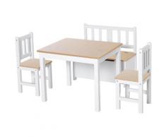 HOMCOM® 4-tlg. Kindersitzgruppe 1 x Kindertisch 2 x Kinderstuhl 1 x Kinderbank Holz - weiß/natur
