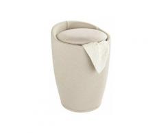 WENKO Bad Hocker CANDY Wäsche Korb 20 L Sack Sammler Sitz Leinen Optik Box beige - beige