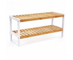 Schuhregal schuhschrank Bambus Schuhständer Schuhbank weiß-naturfarben 70 x 33 x 25cm LBS02H