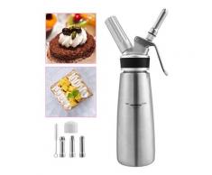 Swanew - Sahnespender Edelstahl Sahnebereiter 500ml Sahnesyphon mit 3 Edelstahl Deko-Düsen Rostfrei