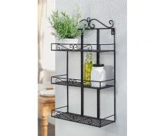 Wandregal aus Metall, schwarz, mit Ranken, 3 Ebenen, Antik Design