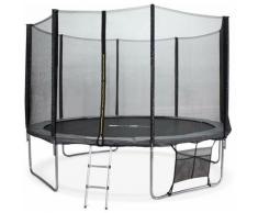 Trampolin 370cm - Saturne XXL Grau - mit Sicherheitsnetz, Leiter, Plane, Schuhnetz, Ankersatz,