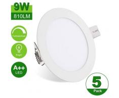 Wolketon - Einbaustrahler LED Panellampe 5er Set 9W Einbauleuchten Rund Flach Strahler IP44