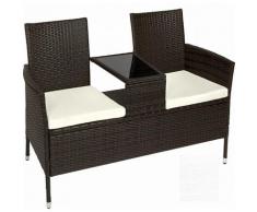 Tectake - Rattan Gartensitzbank mit Tisch - Gartenbank, Sitzbank, Holzbank - braun