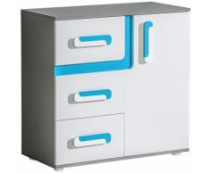 Jugendzimmer - Kommode Oskar 08, Farbe: Anthrazit / Weiß / Blau - 84 x 85 x 40 cm (H x B x T)