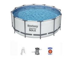 Bestway - Aufstellpool-Set Steel Pro Max 305x100 cm mit Kartuschenreiniger 1.249 L/H und Leiter