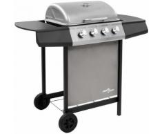 Hommoo Gasgrill mit 4 Brennern Schwarz und Silbern