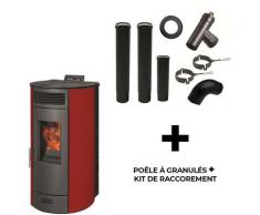 Sannover - Luft-Pelletofen Flavia 13 kW Bordeaux + Kaminbau-Anschluss-Set