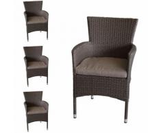 4 Stück Rattansessel, stapelbar, Polyrattanbespannung, braun-meliert + Sitzkissen / Gartensessel