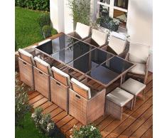 BRAST Poly-Rattan Gartenmöbel Essgruppe Lounge Sitzgruppe Camouflage Deluxe 13tlg Braun/Cappuccino