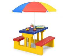 COSTWAY Kinder Sitzgruppe Sitzgarnitur Kinderm?bel mit Sonnenschirm Kindertisch Picknickbank