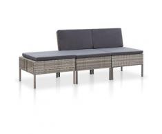 3-tlg. Garten-Lounge-Set mit Auflagen Poly Rattan Grau - Youthup