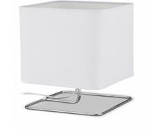Relaxdays Nachttischlampe weiß, Tischleuchte mit Stofflampenschirm und Metallgestell, HxBxT: 28,5 x