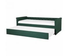 Beliani - Tagesbett ausziehbar Polsterbezug dunkelgrün Leinenoptik Lattenrost 80 x 200 cm LIBOURNE