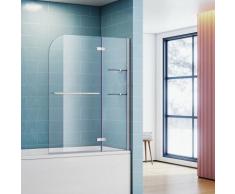Badewannenaufsatz Sonni 2-teilig Nano Glas 90x140cm Handtuchhalter Badewanne Dusche