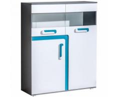 Jugendzimmer - Kommode Oskar 16, Farbe: Anthrazit / Weiß / Blau - 136 x 110 x 40 cm (H x B x T)