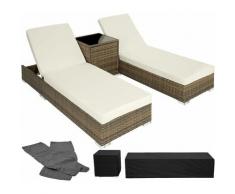 Tectake - 2 Sonnenliegen Rattan mit Aluminiumgestell und Tisch inkl. Schutzhülle - Gartenliege,
