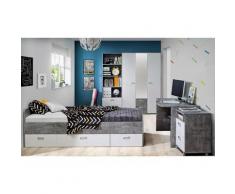 Jugendzimmer Emily 5 teiliges Komplett Set in Betonoptik Lichtgrau und Weiß von Forte mit