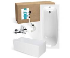 Calmwaters® Rechteck Badewanne Komplettset 170x75 cm mit Wannenträger & Armatur & Ablaufgarnitur,