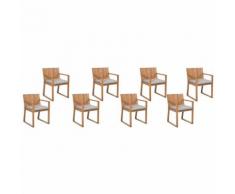 Beliani - Gartenstuhl 8er Set Hellbraun Taupe Akazienholz mit Sitzkissen Armlehnen Terrasse Outdoor