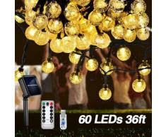 Solar Lichterkette aussen, lichterkette außen solar warmweiß 11 Meter 60 LEDs mit Fernbedienung für